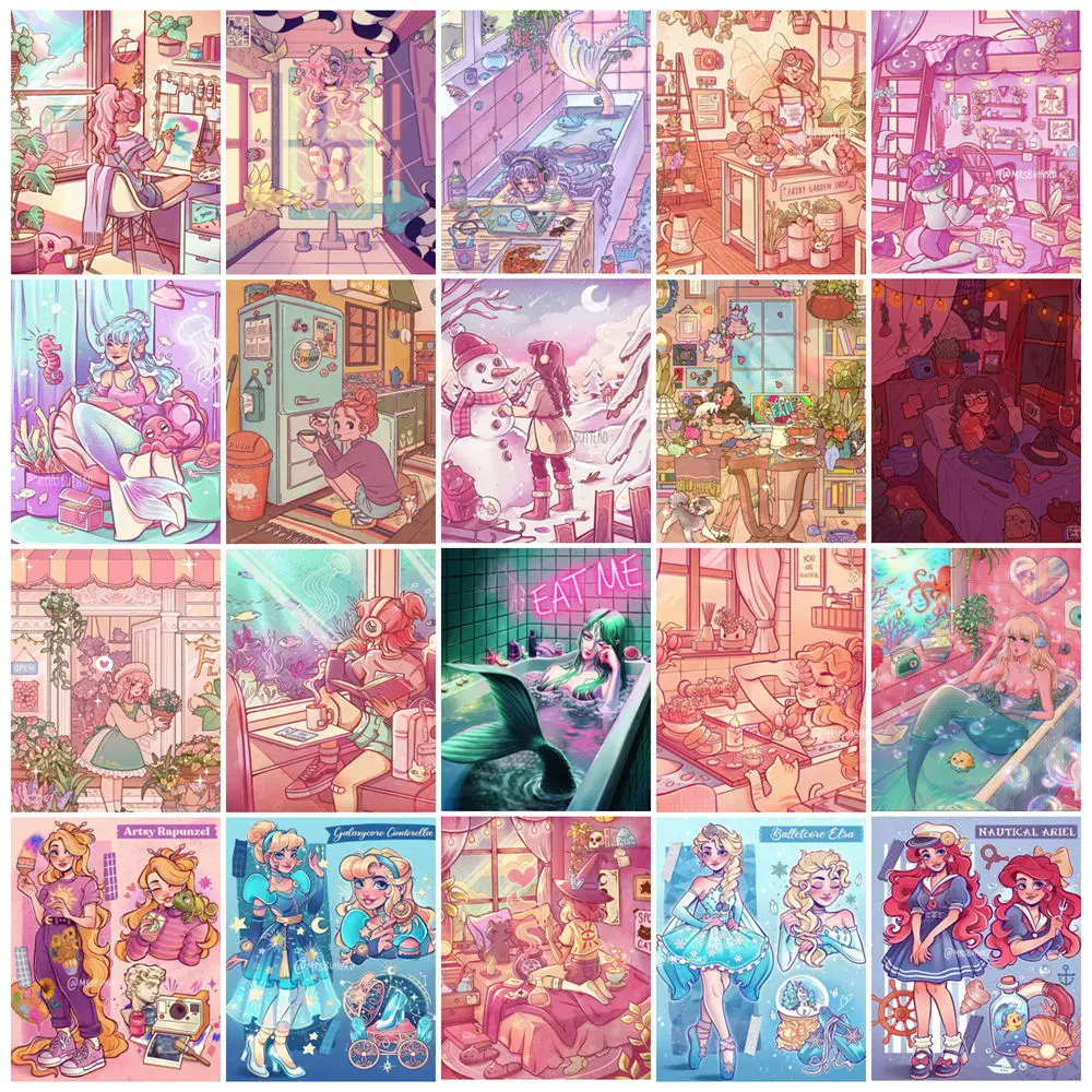 

Cartoon Cute Girl Diamond Painting Embroidery Cross Stitch Fantasy Witch Mosaic Picture Handicraft Home Decor Children's Gift