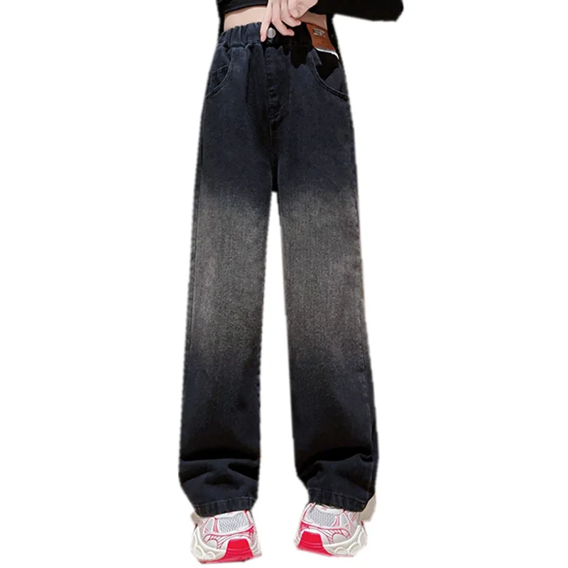 

New Spring Children Straight Cut Jeans for Girls Fashion High Street Denim Pants Teenager Kids Vintage Casual Jeans Trousers