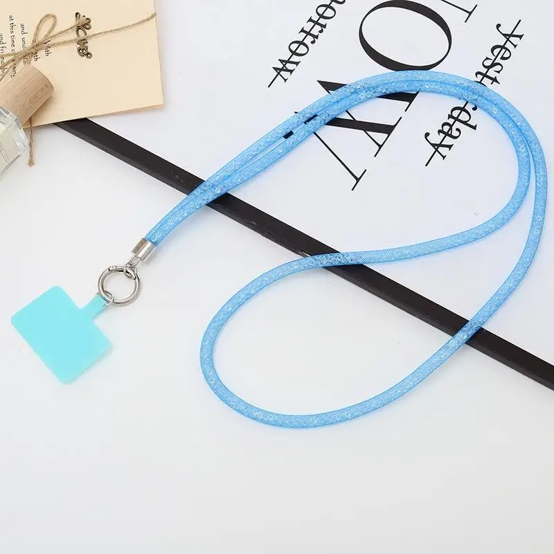 حبل هاتف ماسي فاخر - حبل معلق مضاد للضياع من حجر الراين الكريستالي، سلسلة حزام كروس طويلة لهاتف iPhone وXiaomi