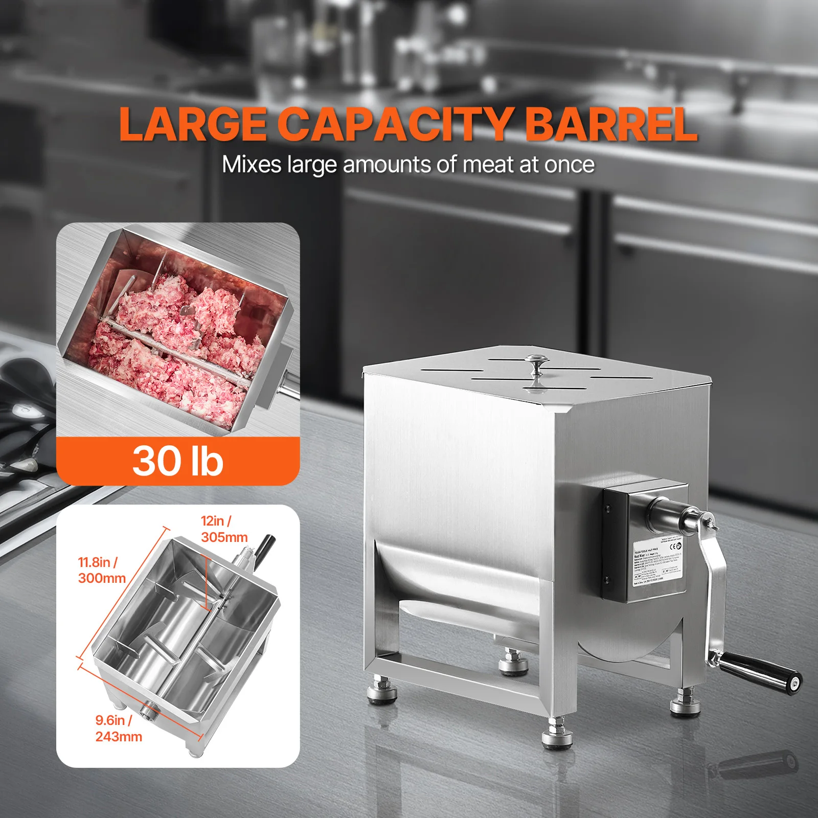 SucceBuy 10 20 30 40 л Ручной миксер для мяса с фиксированным резервуаром Оборудование для обработки мяса Миксер для колбас Машина с ручкой крышки Редуктор шестерни