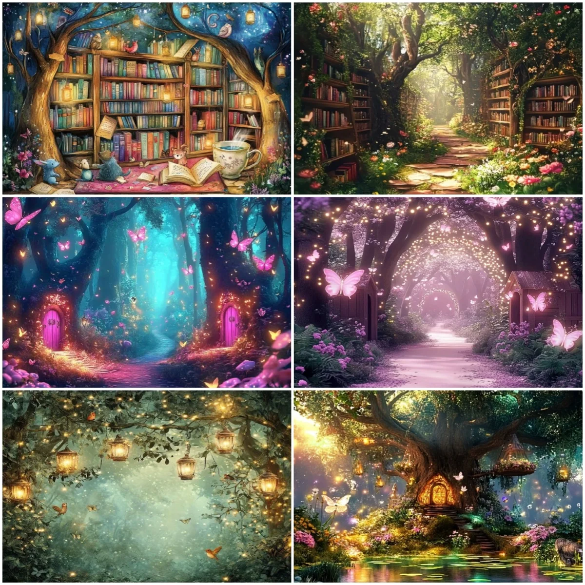 

Magic Fairy Tale Forest Themed Background Dream Forest Library Decoration Backdrop Wonderland Garden Scene Photography Banner