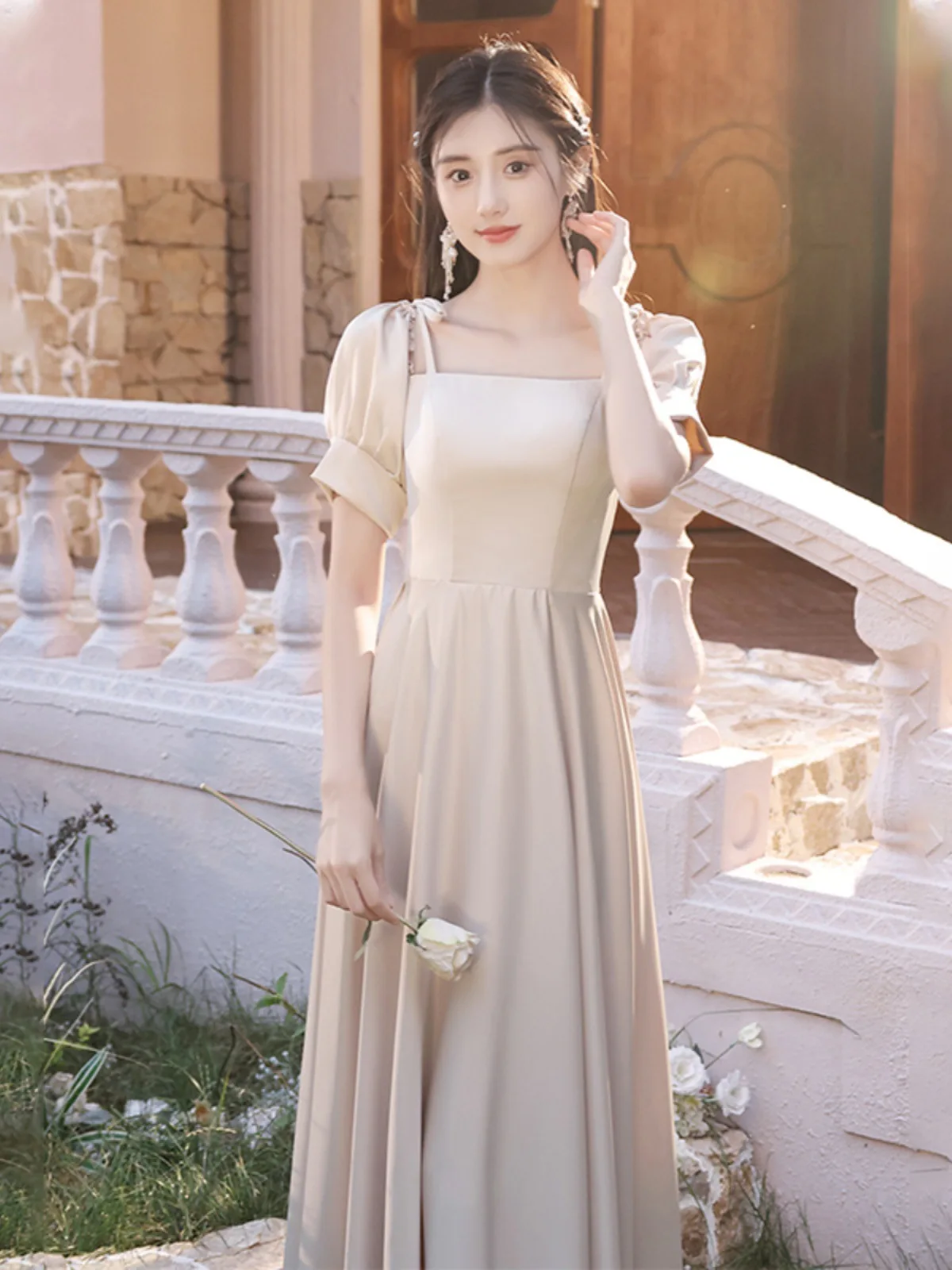 Bridesmaid Dress New Style Group Can Wear at Ordinary Times Niche High-Grade Simple Satin Evening for Women Spring