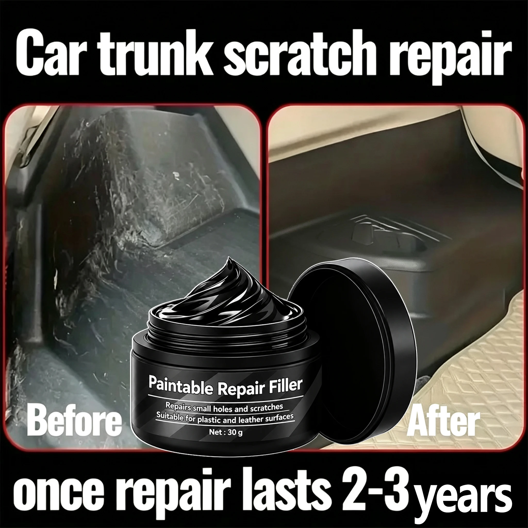 Car interior scratch repair wax, designed to repair minor holes and scratches suitable for use on plastic and leather surfaces