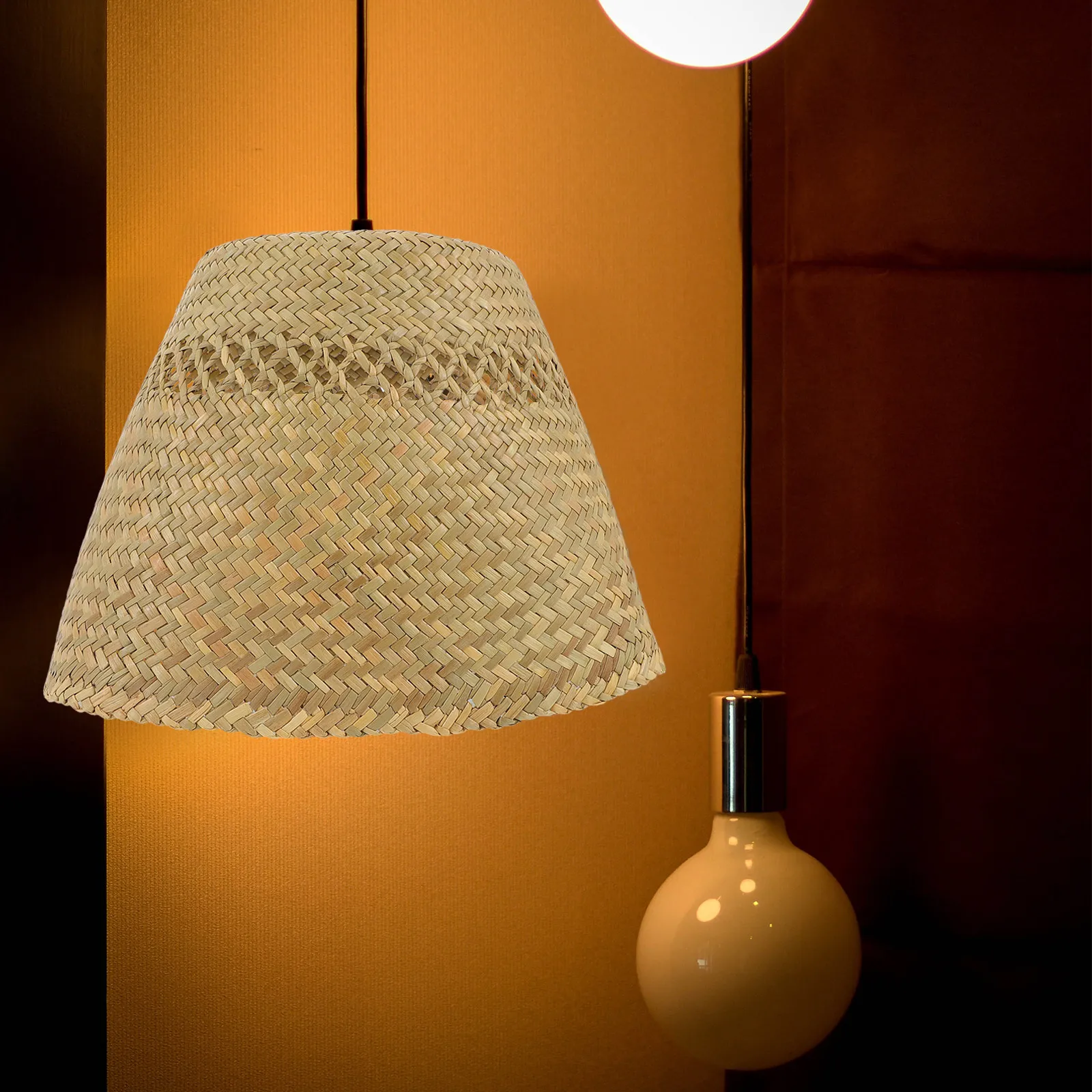 

1 шт. Плетеный абажур для потолочного светильника из ротанга, ручной работы, защитный декоративный подвесной чехол для лампы, натуральный теплый декор для комнаты