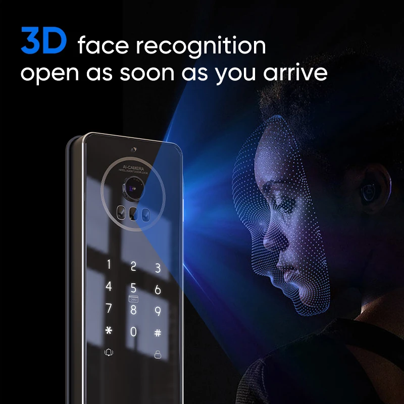 Fotografia 4: 3D Face Video Intercom WIFI Fechadura de porta inteligente com impressão digitalLocstar Tecnologia de processamento CNC Tela grande de 4,5 polegadas