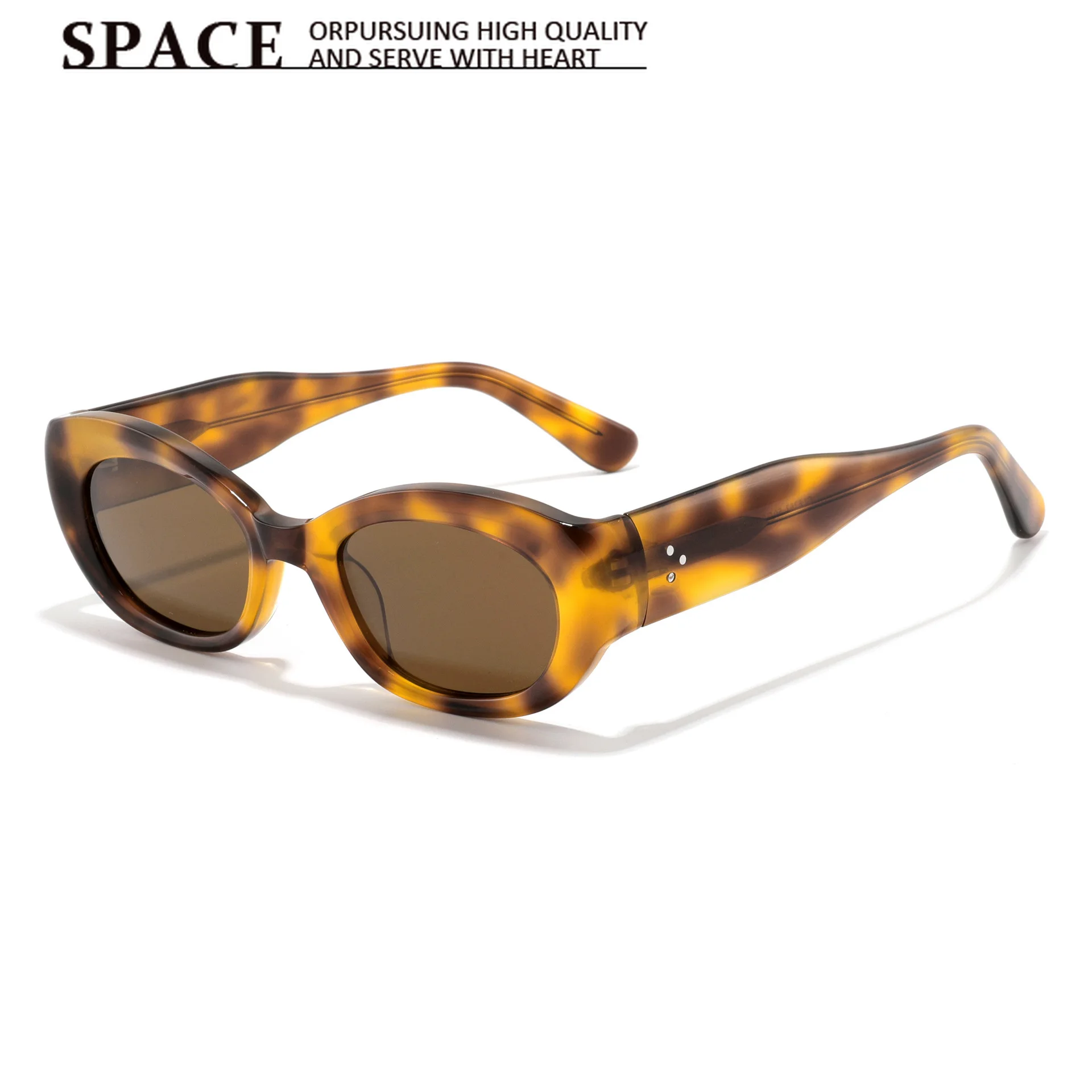 New Retro Tortoise Leopard Small Frame Sunglasses Unisex TAC Polarized Cat Eye Shades, Fashion Face-Slimming Acetate Glasses