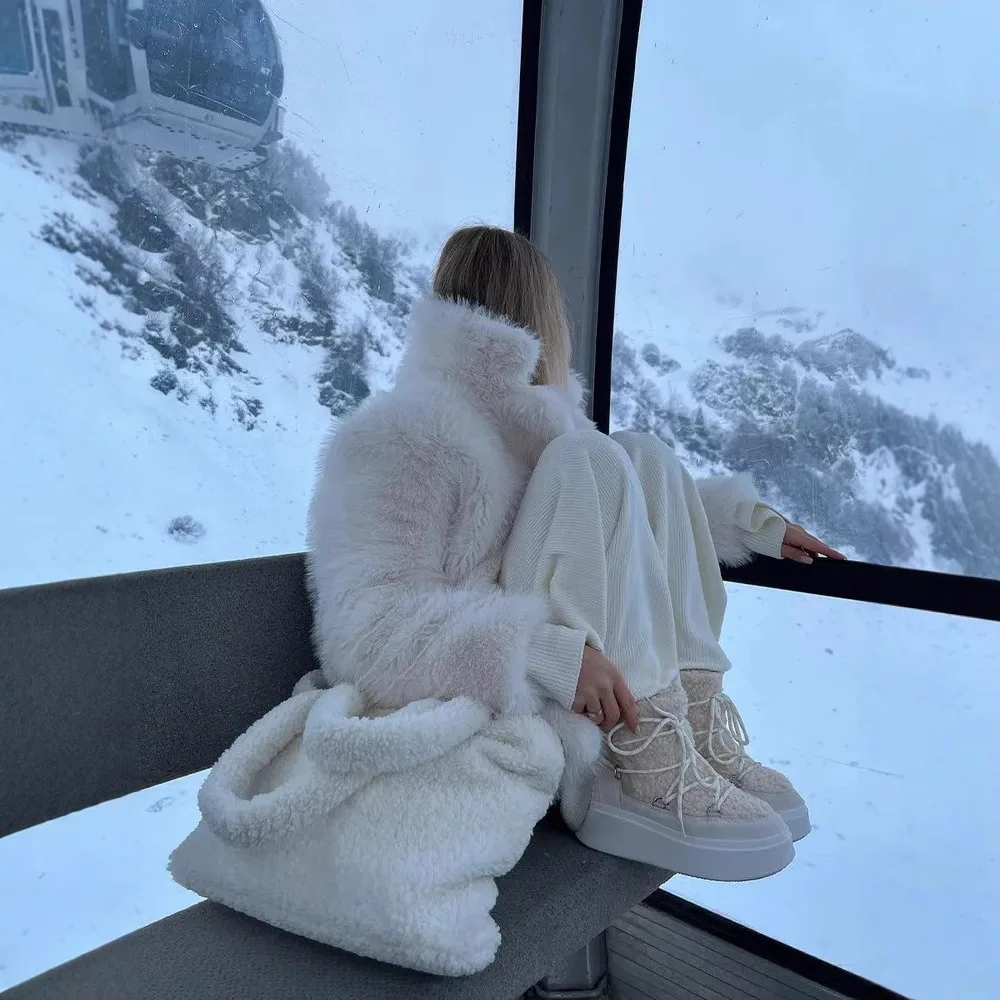 Casaco de pele de imitação engrossado feminino terno colarinho médio e longo casaco de pele de raposa europeu e americano estilo de rua casaco de pele