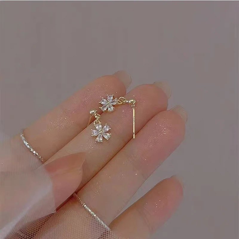 Real 925 Sterling Silver 18K Gold Zircon Flowers Mini Stud Earrings For Women Party Classic Fine Jewelry Plant Accessories view 2