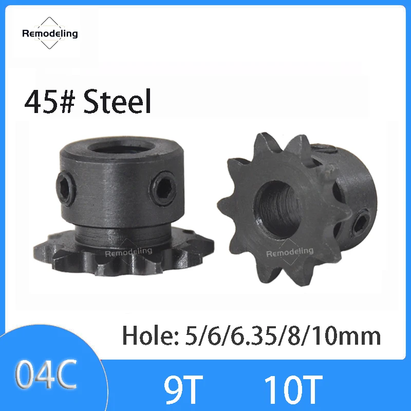 

1pcs 04C #25 9T 10T Sprockets for Roller Chain Bore 5/6/6.35/8/10mm 9/10 Teeth 45# Steel Gear