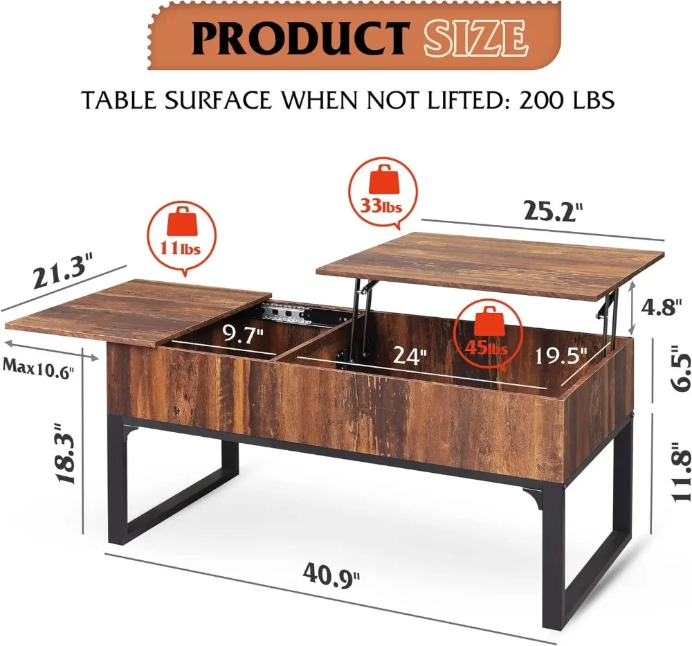 Mesa de centro elevadora para sala de estar, moderna mesa de centro de madera con almacenamiento, compartimento oculto y cajón para apartamento, hogar