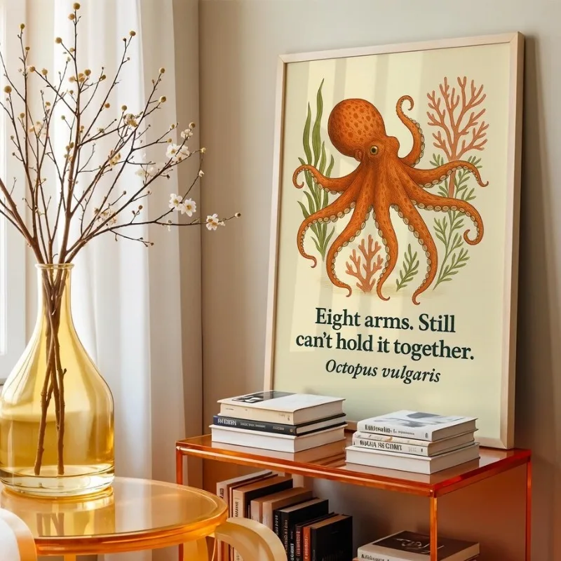 Vintage Botanical Wild Animal Humor Quote Poster Peacock Ostrich Fish Octopus Canvas Painting Wall Art for Living Roomhome Decor