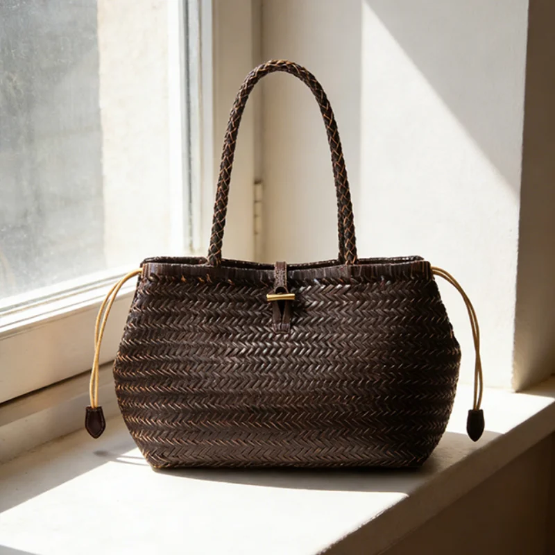 

Genuine Leather Women's Tote Bag Shoulder Bag Cowhide Handbag Vintage Large Capacity Bag Mother And Child Texture Underarm Bag