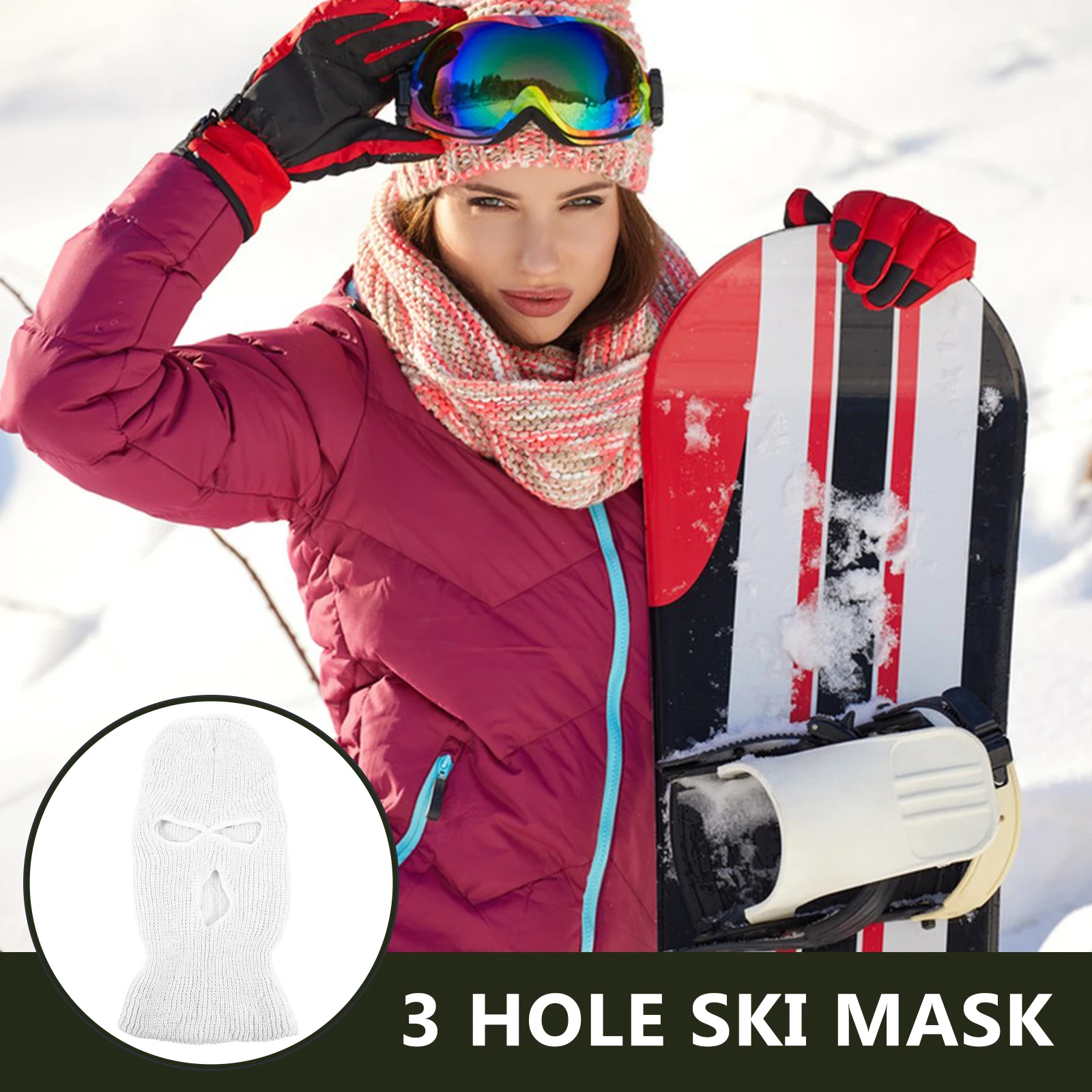 

3 Hole Ski Mask Knit Yarn Full Face Cover Warm Balaclava Beanie For Men Women Outdoor Sports Cycling Skiing
