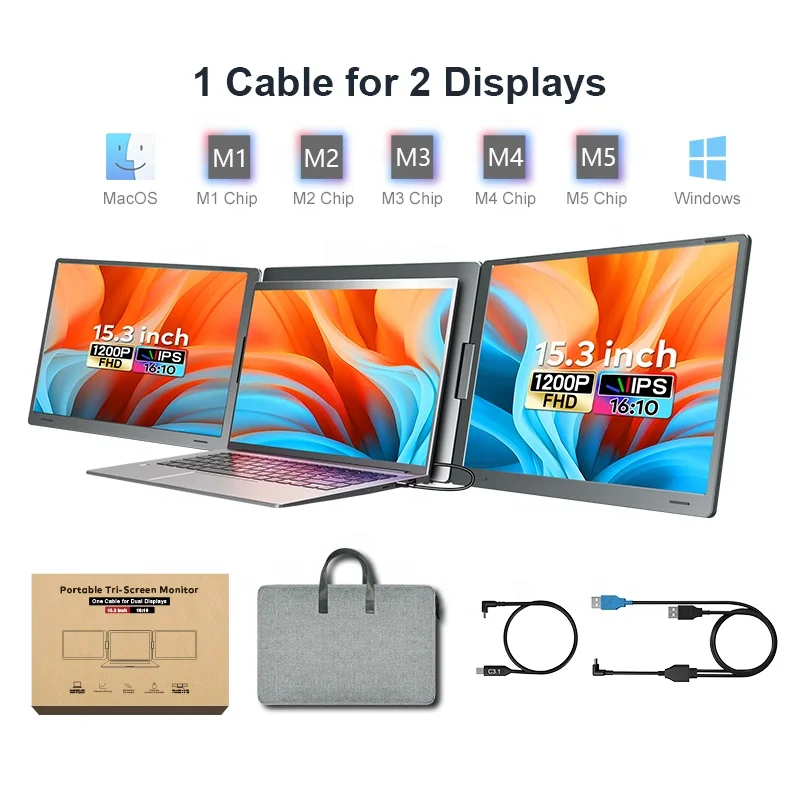 B2B/Wholesale OEM/Bulk Distribution 15.3 Inch IPS Portable Monitor 1 Cable Support for Full Macbook Windows 1920x1200 Resolution