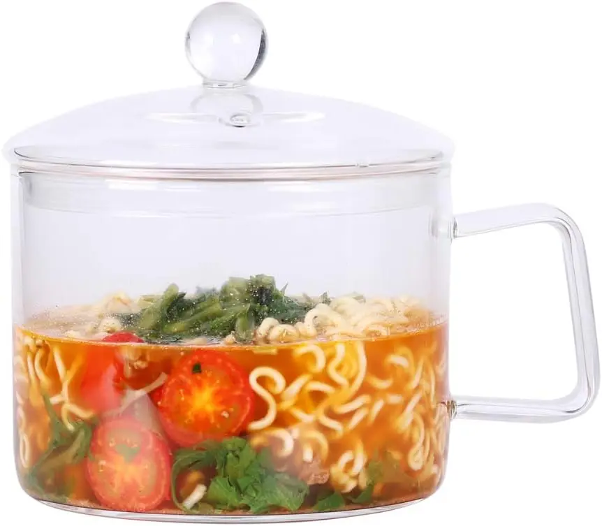 

Мини-стеклянная миска с крышкой и ручкой, 1,4 л, для лапши, пасты, супов, хлопьев, фруктов, без BPA