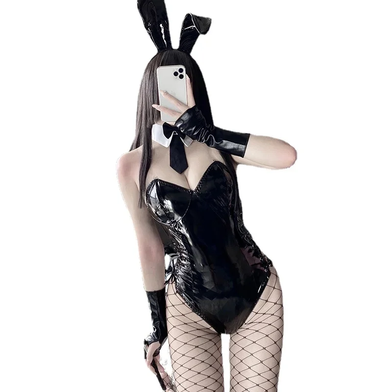 Bunny Girl Costume Women Sexy Cosplay Lingerie PU Leather One Piece Bodysuit Mai Sakurajima Rabbit Suit Kawaii Anime Outfit