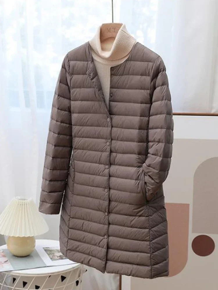 Winter Ultra Light Thin Duck Down Coat Women Spring Long Slim Warm Basic Quilted Puffer Jacket  ED1957