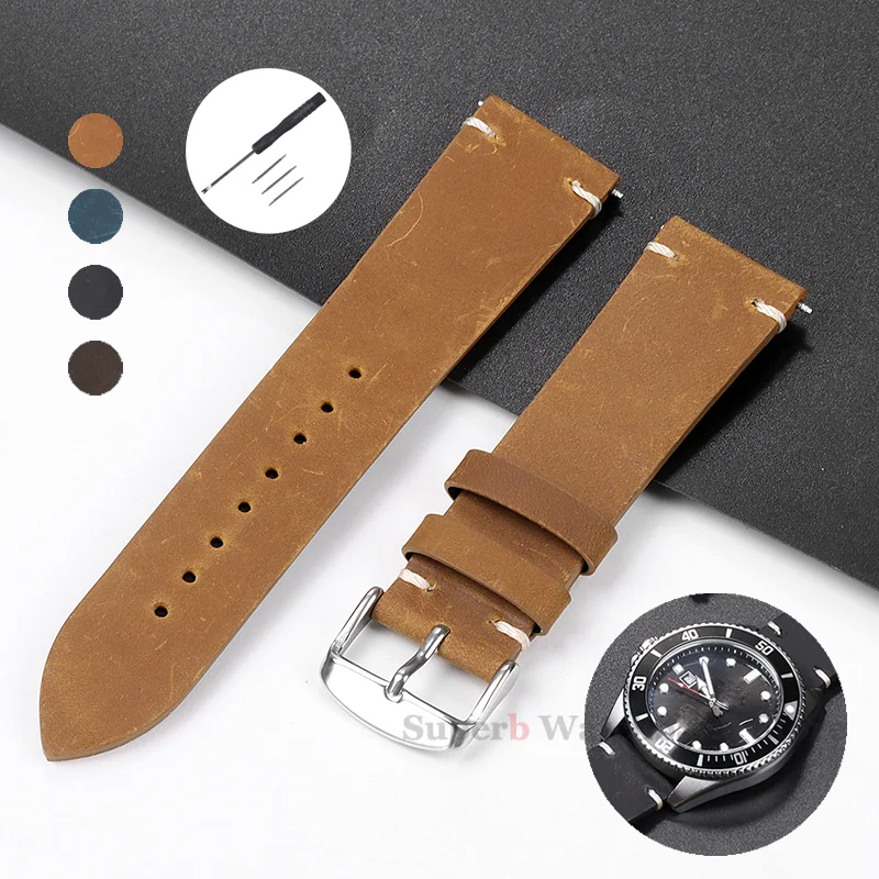 18mm 19mm 20mm 21mm 22mm Calfskin Leather Watch Strap for Samsung Vintage Cowhide Strap for Rolex Men Women Watch Accessories