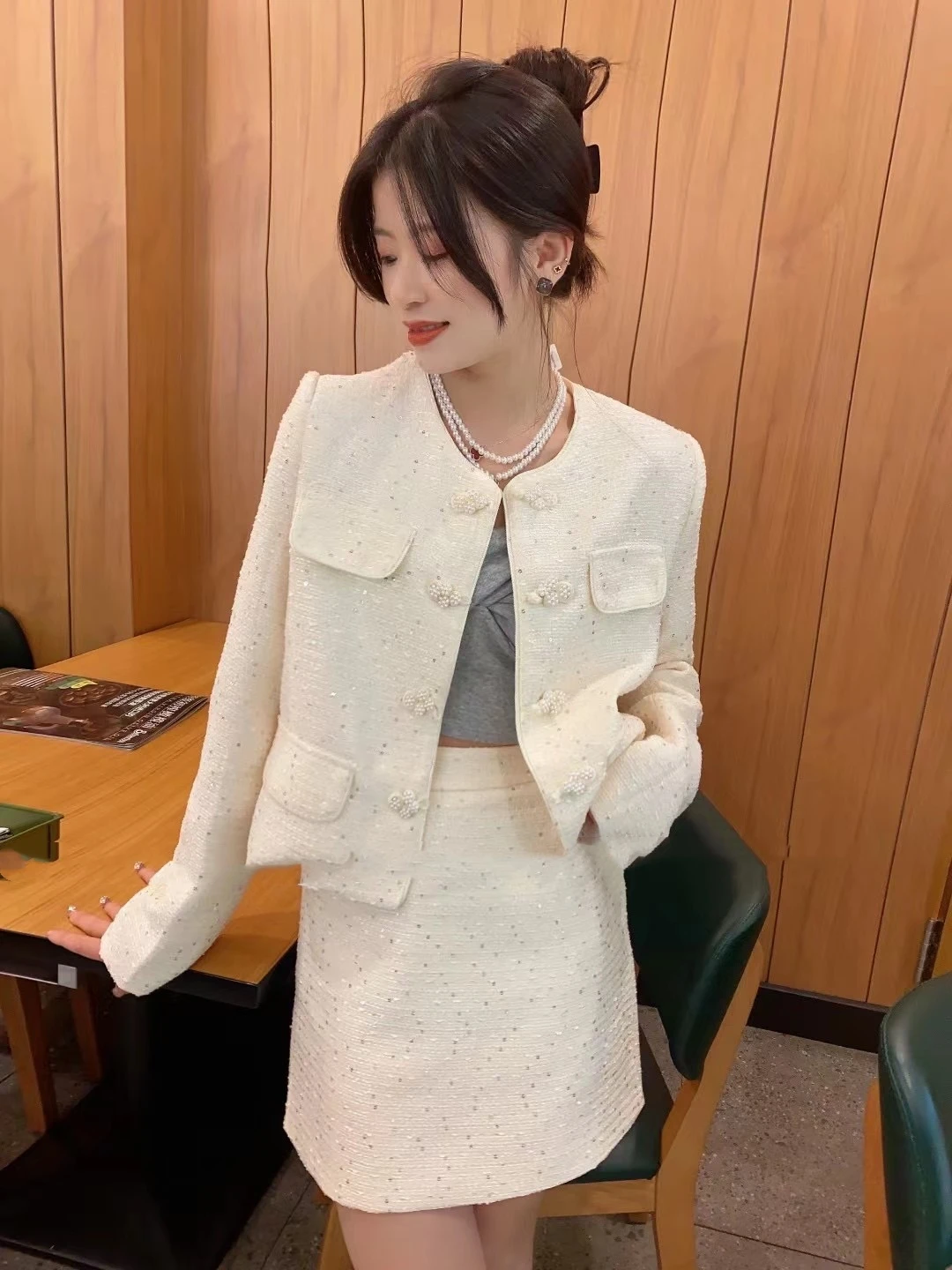 UNXX Heiress Soft Tweed Suit for Women Female Office Lady 2024 Autumn French High-end Tassel Edge Jacket Skirt Two-piece Set