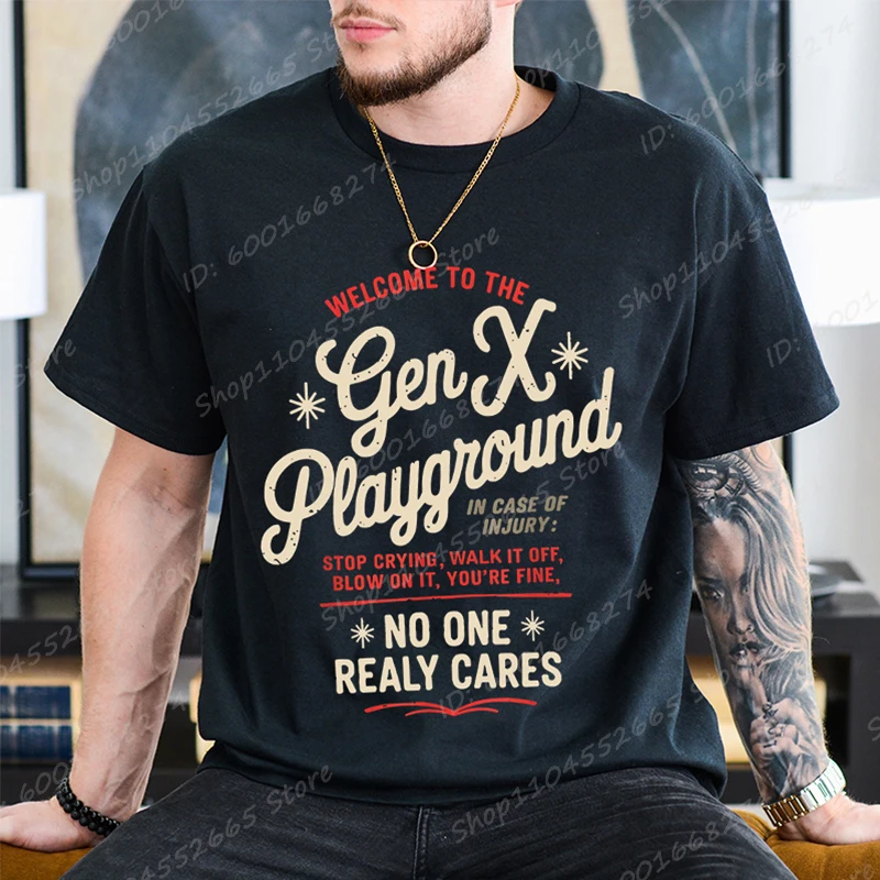 Vintage Welcome To Gen X Playground Print T-shirts Funny Gen X T-Shirt Summer Casual Short Sleeve Tees Retro Tops Men's Clothing