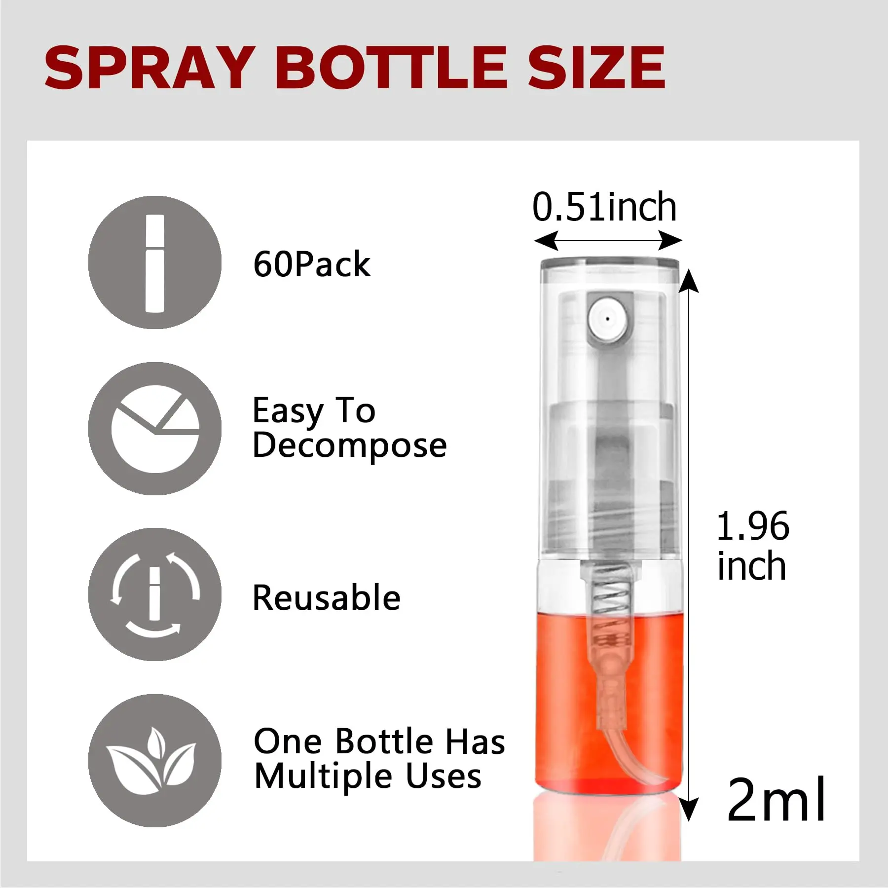 60Pcs Mini Spray Bottle 2ml Refillable Glass Spray Bottle Perfume Atomizer Container for Travel/Essential Oils/Perfume