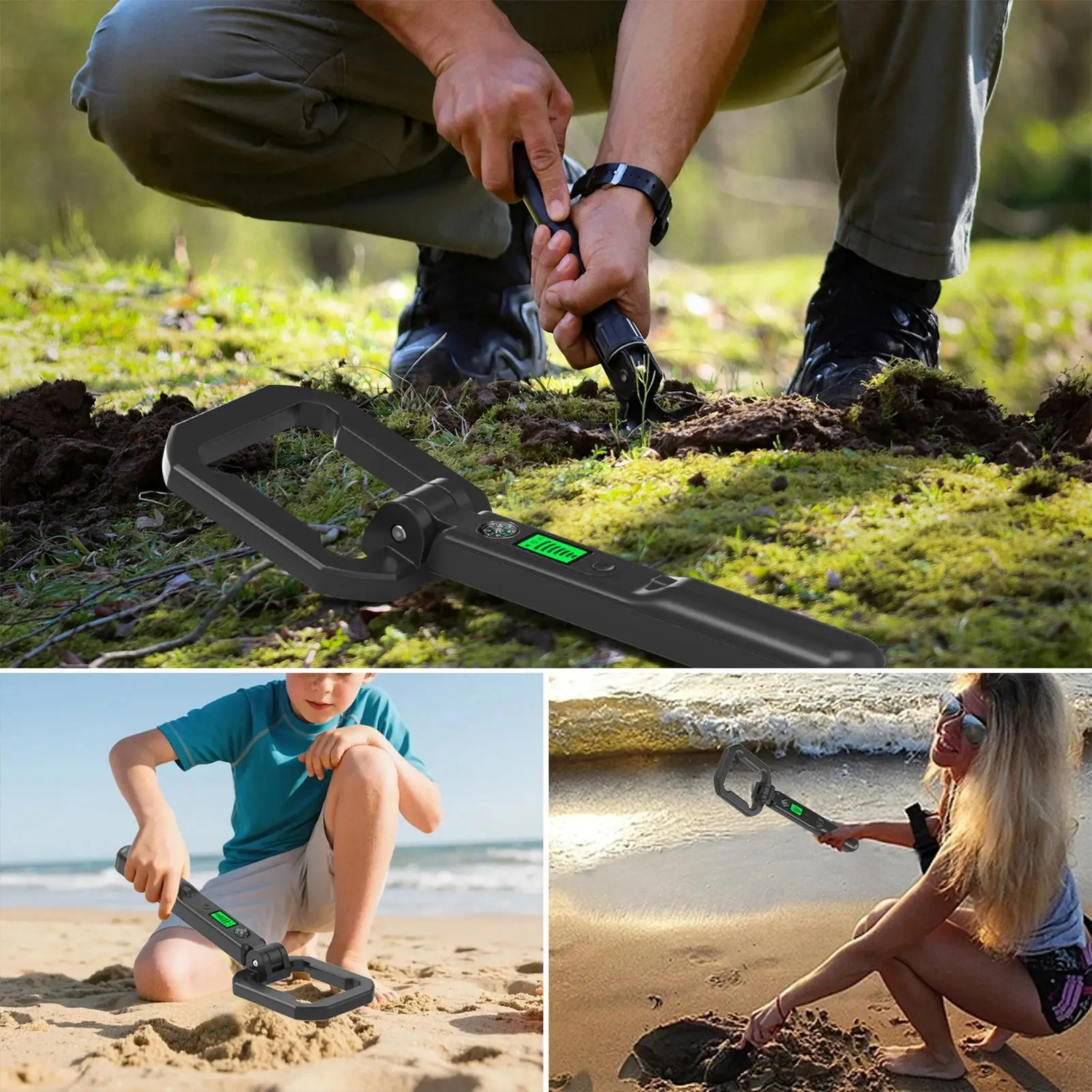 어린이용 금속 탐지기 방수 접이식 보물 찾기 내장 나침반 금 탐지기(가청 및 진동 경고 포함)