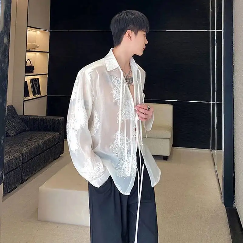 LUZHEN 2026 New Embroidery Floral Pattern Long Sleeve Shirts Men's High Quality Gauze Loose Casual Handsome Male Clothes JY6790