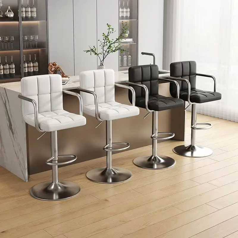 !@Factory Direct Sales Luxury Modern Bar Chairs With Armrests Adjustable Height PU Leather Bar Stools for Kitchen Restaurant
