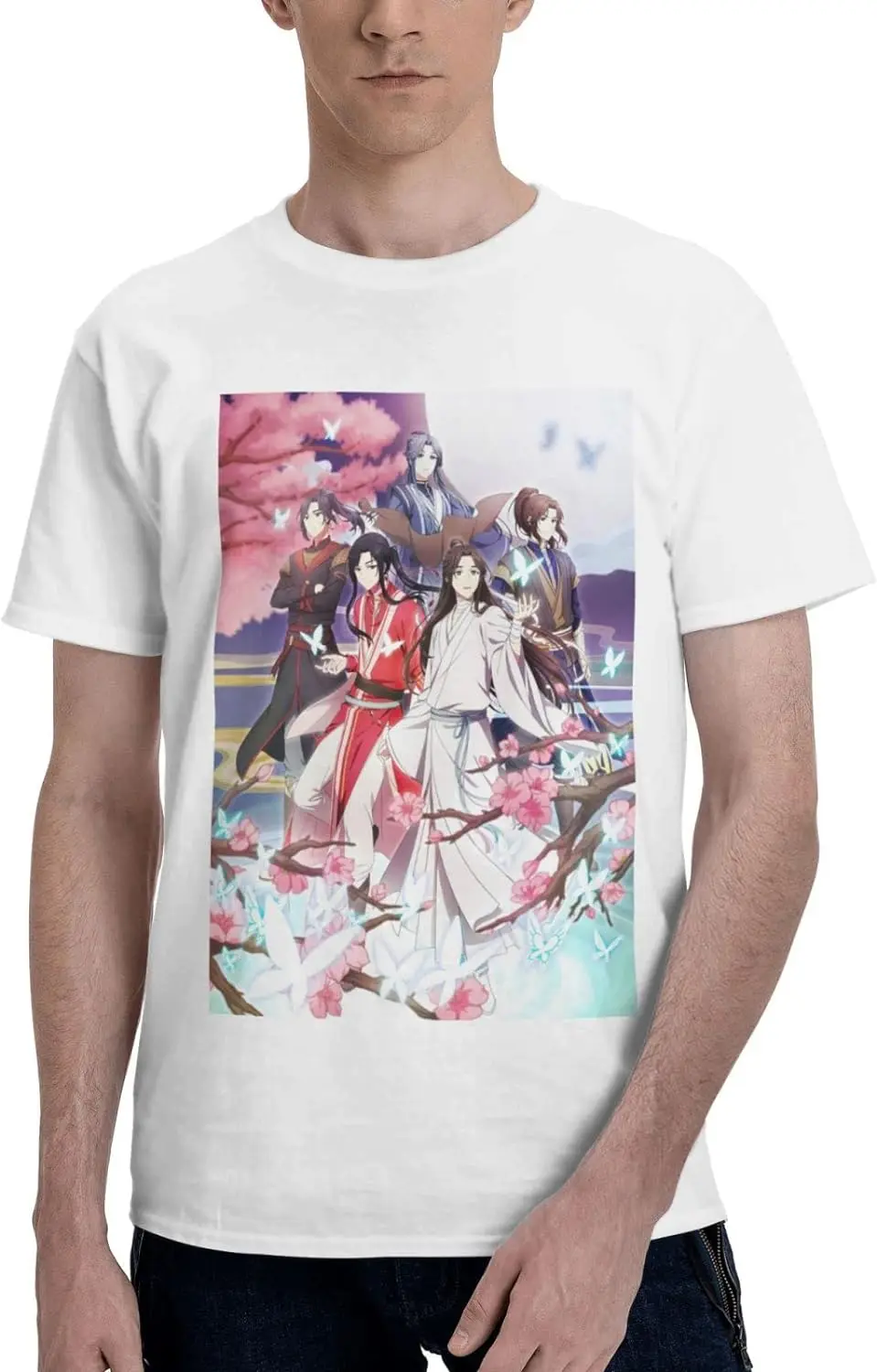 Anime Heaven Official'S Blessing Shirt Cotton Short Sleeve Cool T-Shirt for Male White