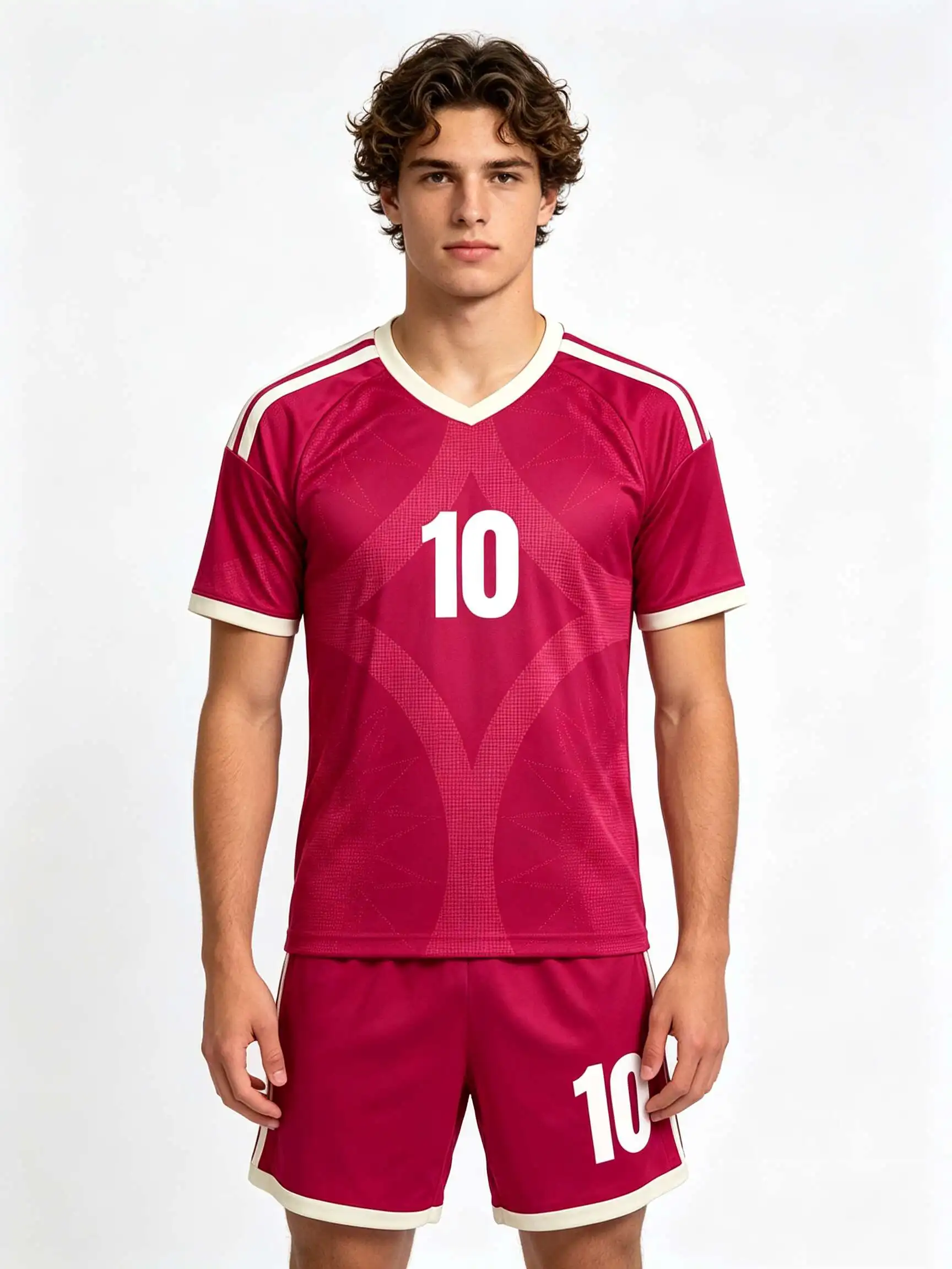 26/27 Unisex Blank Soccer 2‑Piece Set, Kids Adults Parent‑Child Kit, Custom Red No. 10 for School Outdoor Team Sports