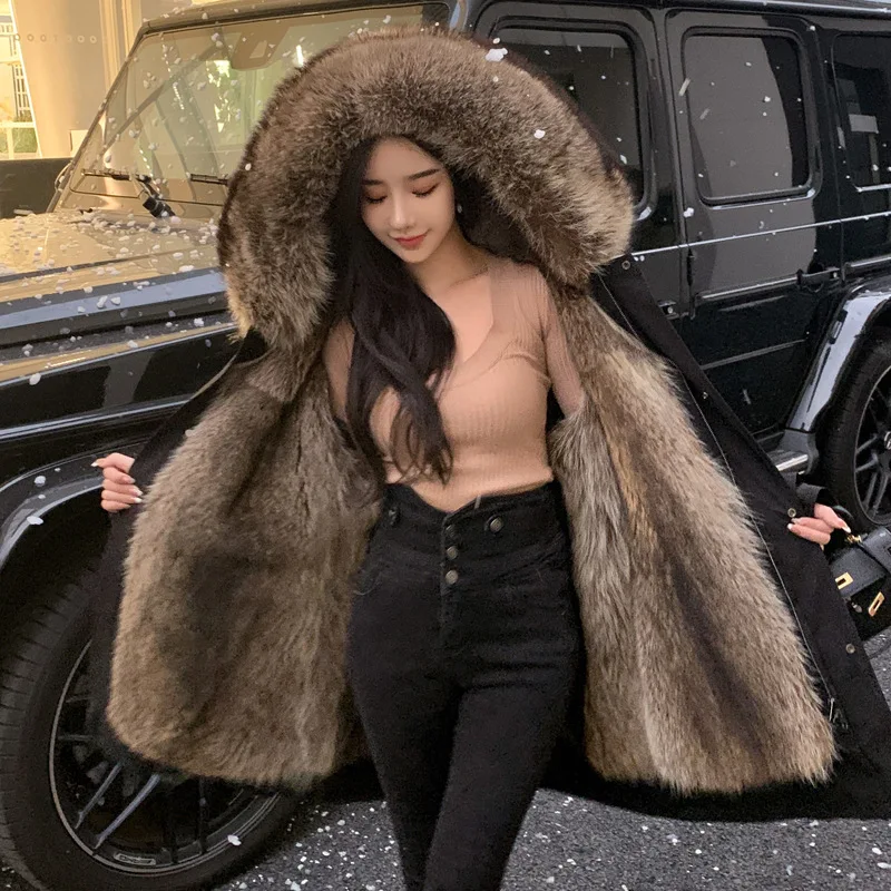 

Faux Fur Mid Length Coats Women Jackets Hooded Zipper Coat Thick Warm Y2k Streetwear Jacket Elegant Outerwear Autumn Winter
