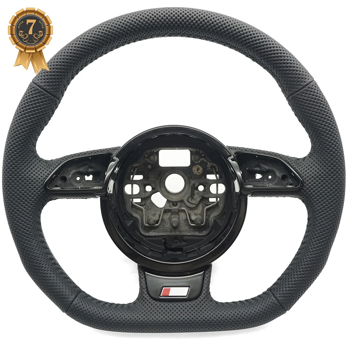 For Audi A6 C7 Black Stitching Punched Leather RS/S Logo Steering Wheel With Key Frame Assembly