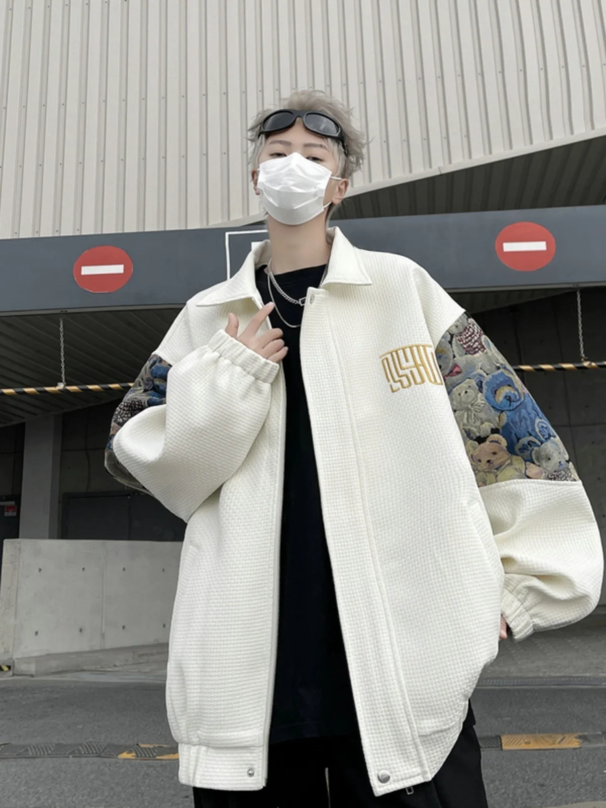 

Мужская куртка Ele Bear с вышивкой и воротником в стиле пэчворк, весна-осень, новая молодежная модель, ветрозащитная, из вафельной ткани