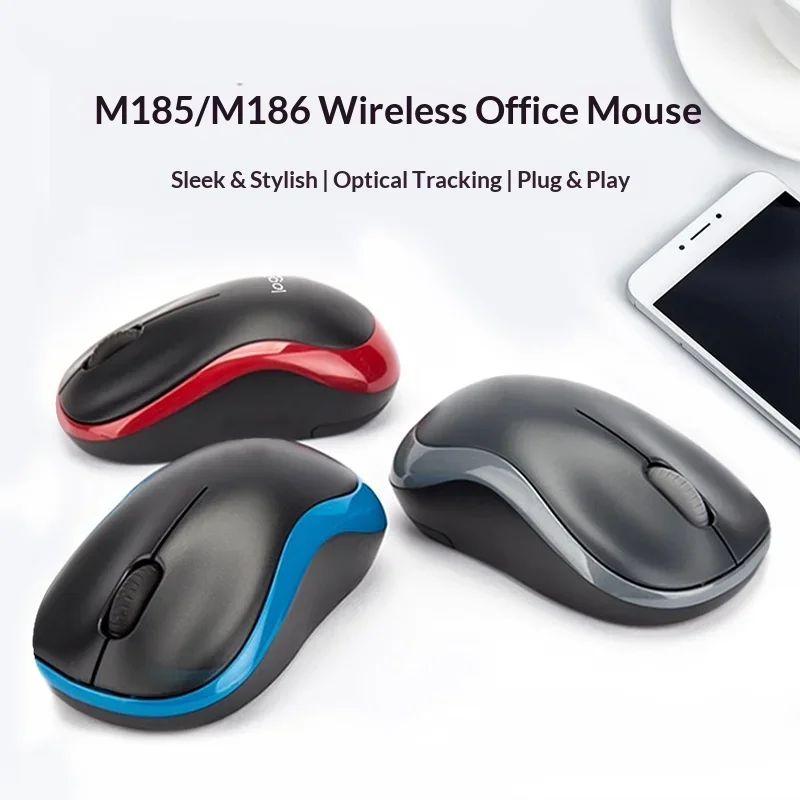 Logitech M185 Wireless Mouse 2.4G Connection 1000DPI Optical Tracking Ergonomic & Mini Portable Energy-Saving for Office, Home