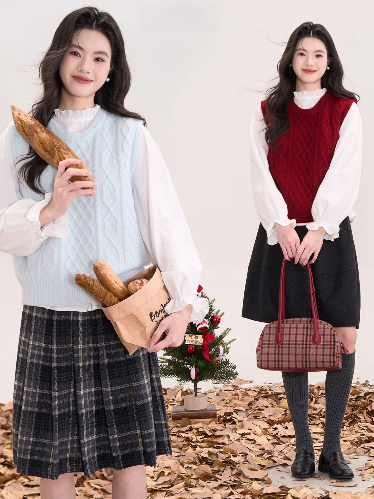 

Вязаный жилет и юбка-миди Heme Floral Window Girl, комплект из двух предметов, повседневный, теплый, из смесового трикотажа (нейлон/полиэстер)