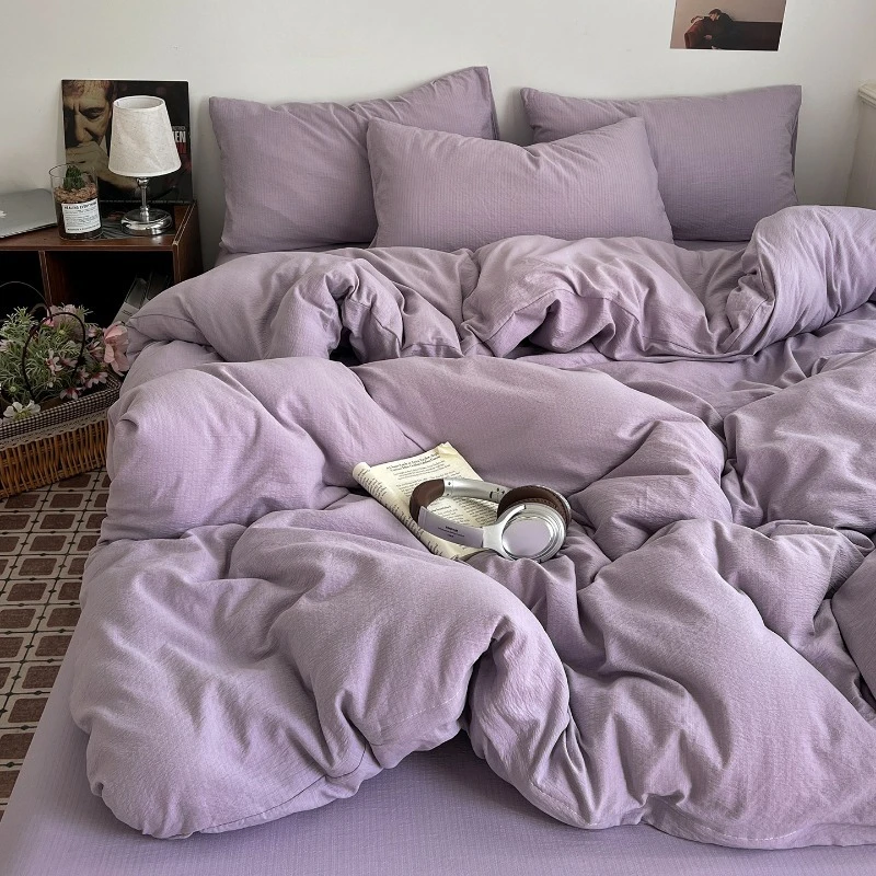 New simple solid color double-parcel double-layer yarn, washable, skin-friendly and comfortable household bedding kit