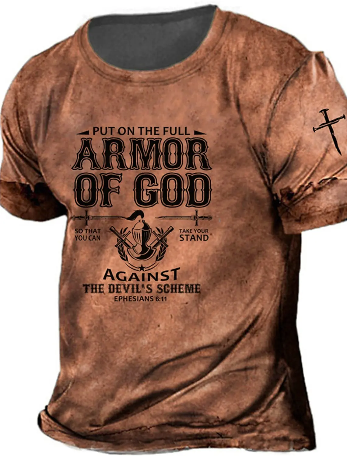 Easter The Armor Of God Men\'s Pattern Shirt 3D Printed Unisex T-shirt with Perforated Letter Temple Print Round Neck Full Set