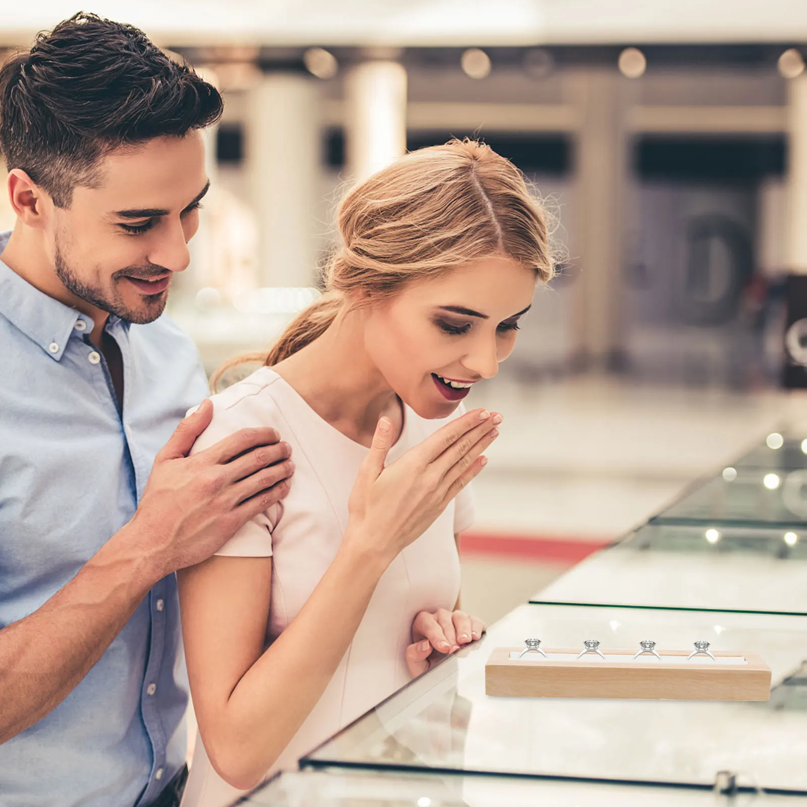 

1pc Jewelry Ring Tray Beech Wood Desktop Storage Organizer Rings Display Box Countertop Jewelry Tray Ring Holder Gift