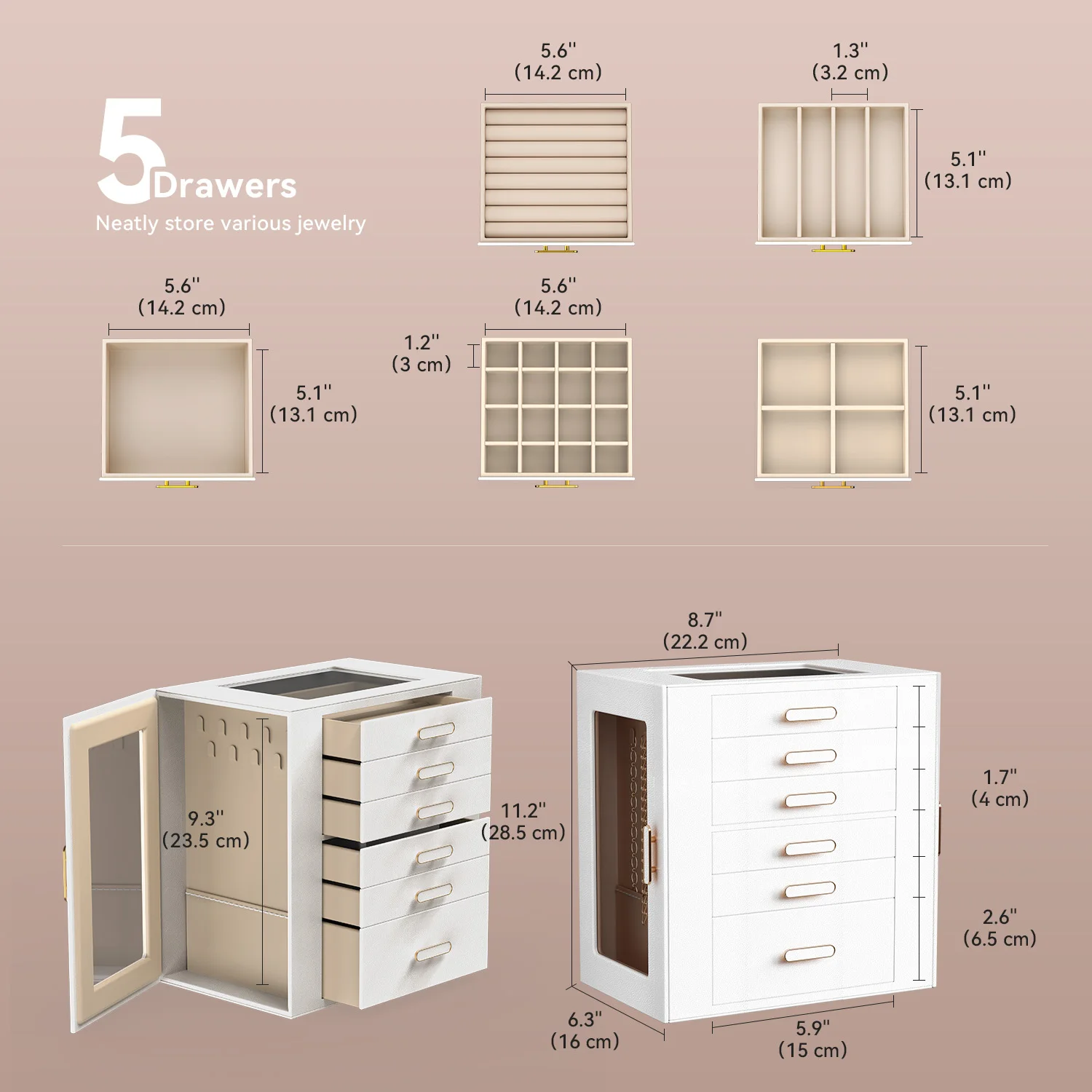 Multifunction Jewelry Organizer 6 Layer Display For Case with Mirror for Rings Earrings Necklace Dustproof Gift Box