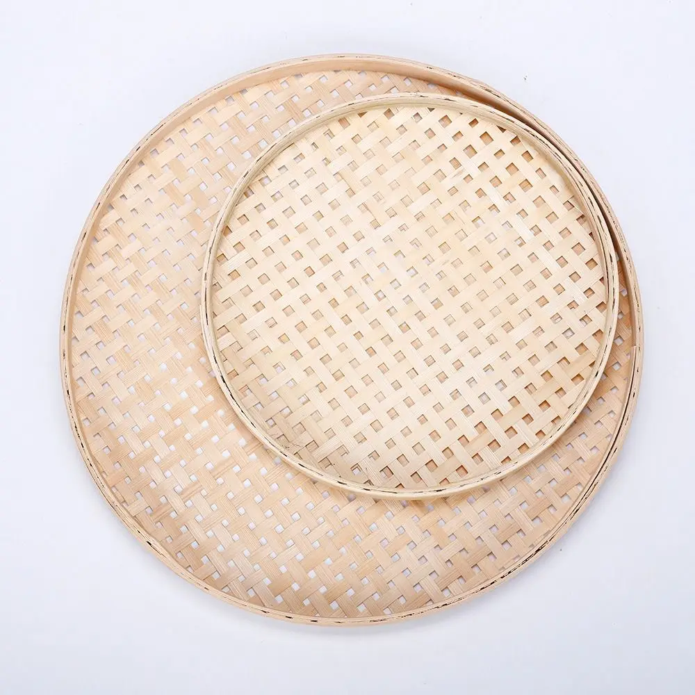 High Quality Handmade Weaving Bamboo Sieve Raft 6 Sizes Easy To Clean Round Dustpan Kitchen Storage Trays Home Decor