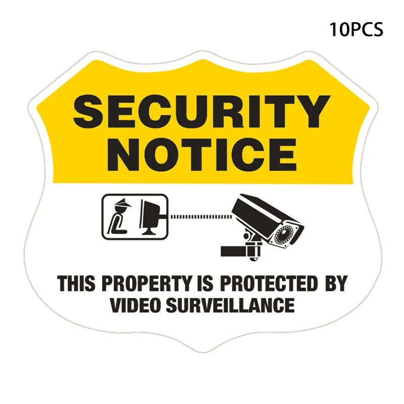 10 قطعة 8.3*7 سنتيمتر "محمية بالمراقبة بالفيديو" ملصقات ، علامات إشعارات السلامة ، ملصقات لاصقة عاكسة ، ملصق تحذير #2