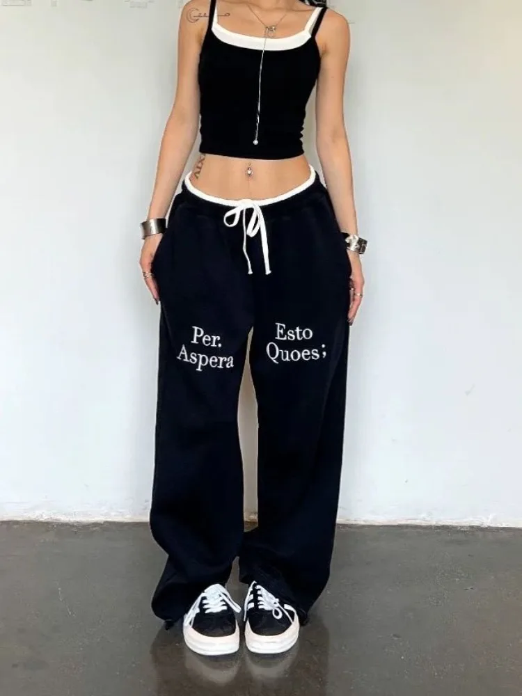 

HOUZHOU Y2k Vintage Baggy Black Sweatpants Woman Oversized Korean Fashion Sports Pants Harajuku Streetwear Gyaru Jogger Trousers