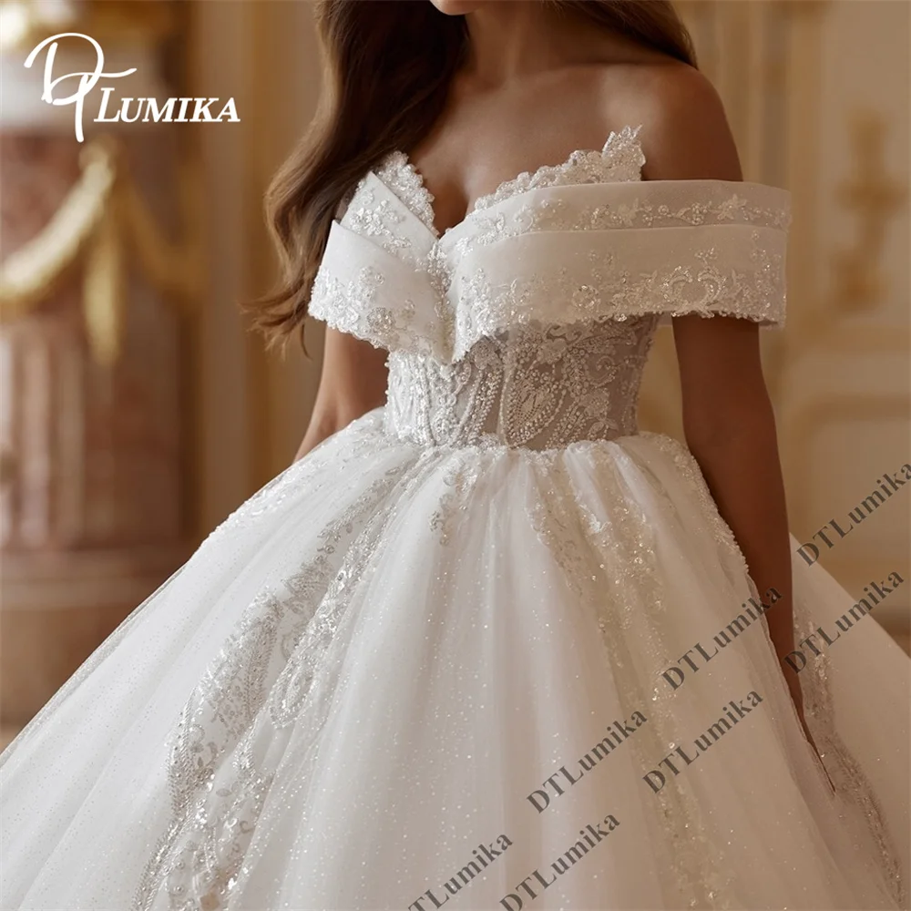 DTLumika Affordable Luxury Wedding Dress for Women, Made-to-Order Lace Ball Gown Bride Dress with Off the Shoulder Sleeves