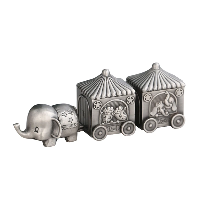 

2 Carriage Boxes Tooth Holders for Kids Little Elephant Metal Box