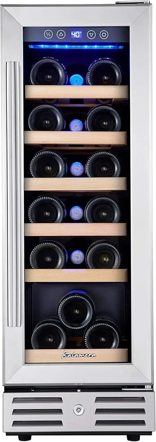 Mini Fridge 18 Bottle - 12 inch Wine Cooler Refrigerator, Built-in or Freestanding, with Stainless Steel & Double-Layer Tempered