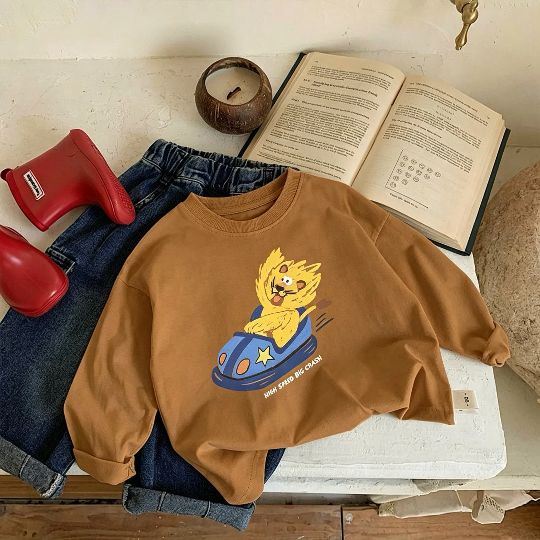 1-7 Age Kids Clothes Casual Cartoon Long Sleeve T-shirt Children Boys Bottoming Shirt Tops Autumn Clothing Round Collar Blouse