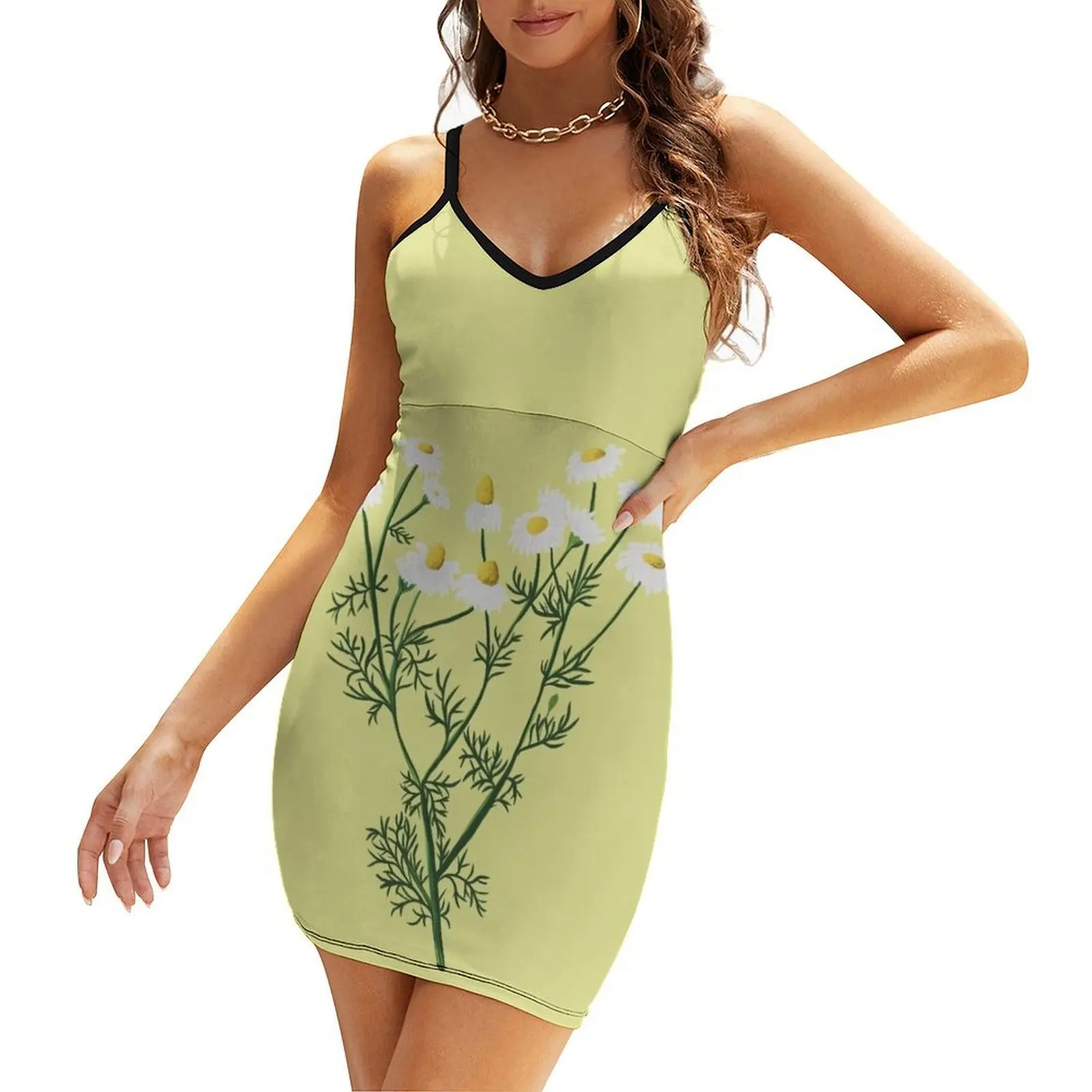

Chamomile botanical drawing Sling Dress dresses korean style summer clothes women evening dress Clothing female