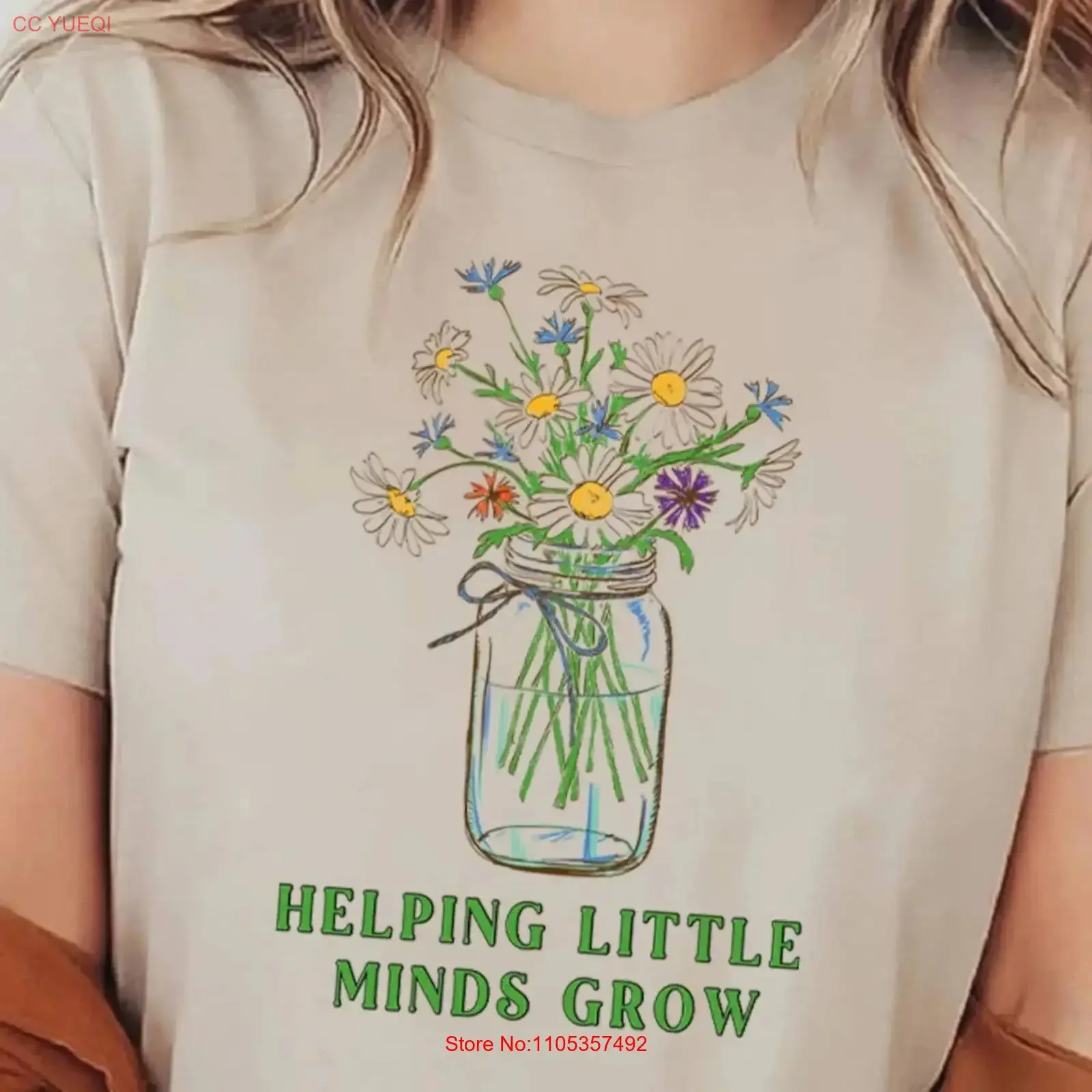 Teacher T Shirt Helping Little Minds Grow Special Education For Floral Flower vintage Washed streetwear Stylish Soft