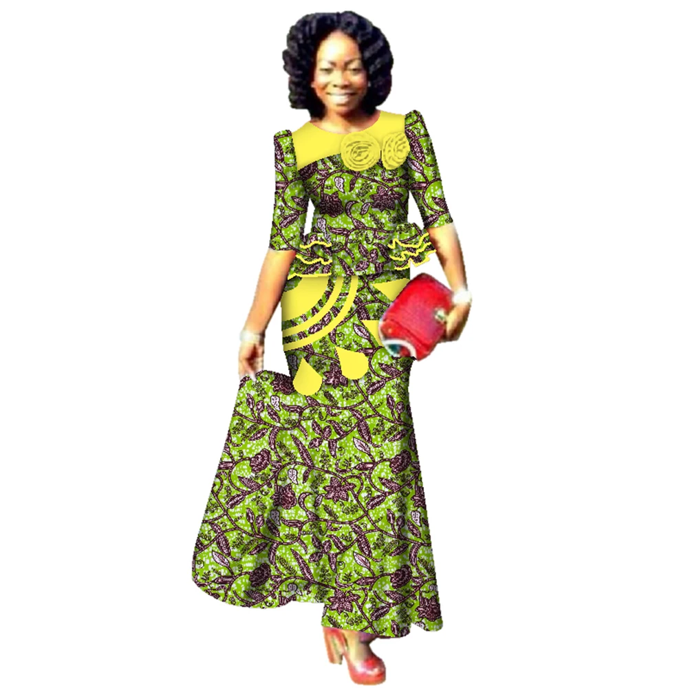 Bintarealwax, conjuntos de Skrit africanos de moda para mujer, ropa africana tradicional de talla grande Dashiki, conjunto elegante para mujer WY2487
