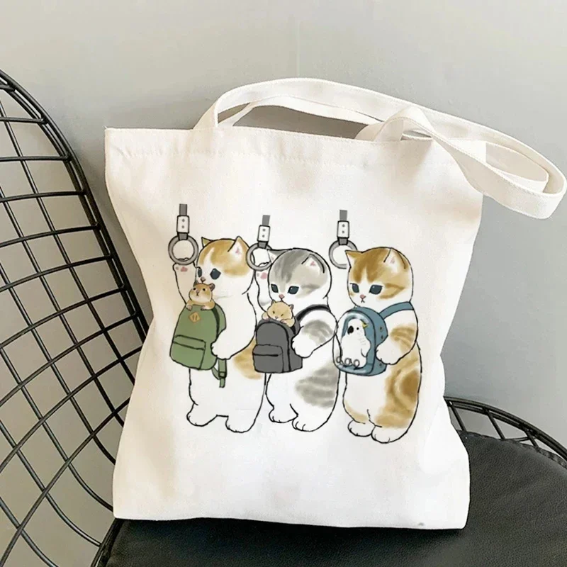 2024 Women Shopper Bag Funny Cats Printed Kawaii Bag Harajuku Shopping Canvas Shopper Bag Girl Handbag Tote Shoulder Lady Bag